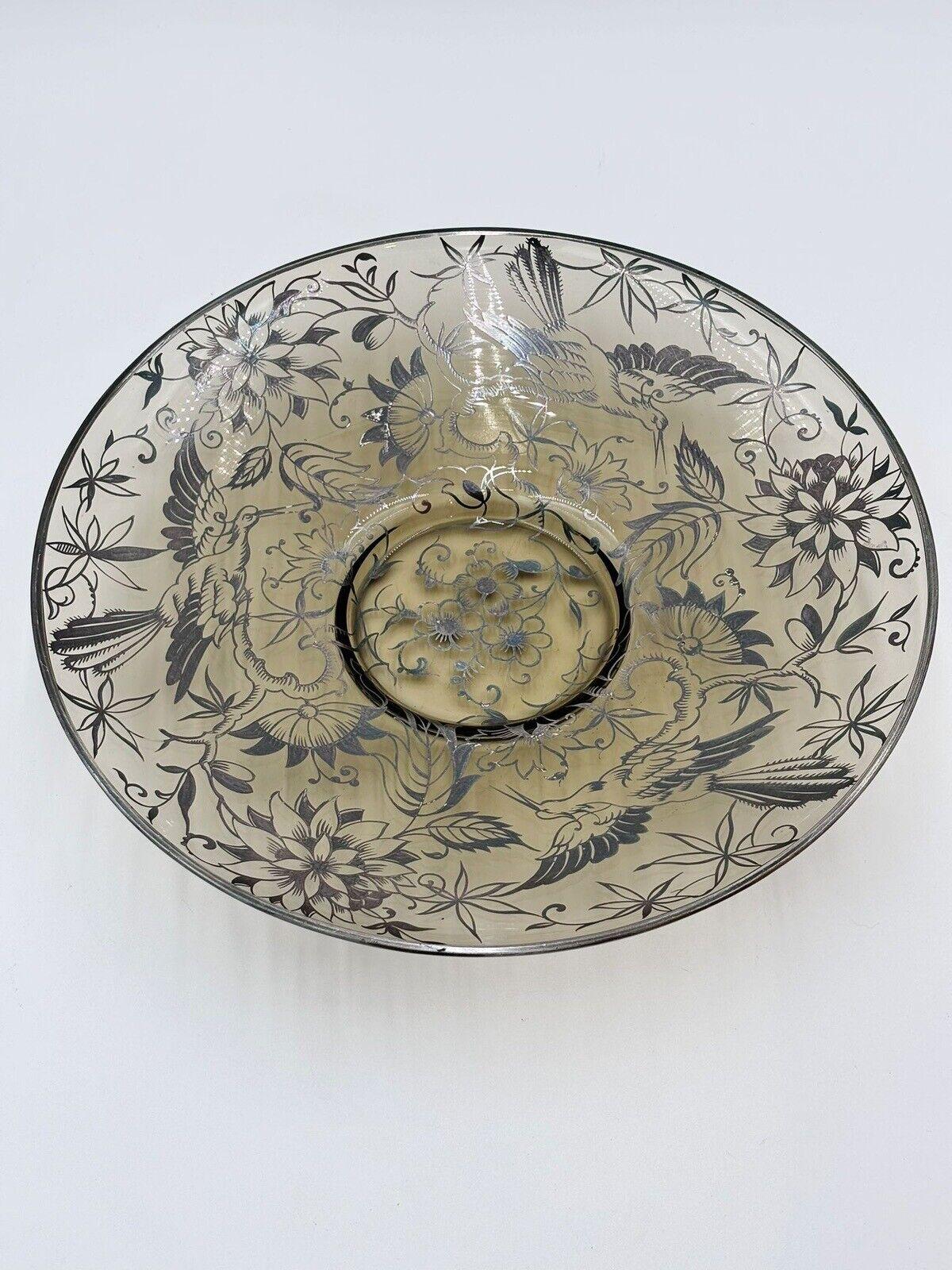 Italian Art Deco Centerpiece Silver Overlay 1930's Vintage Murano's Glass For Sale