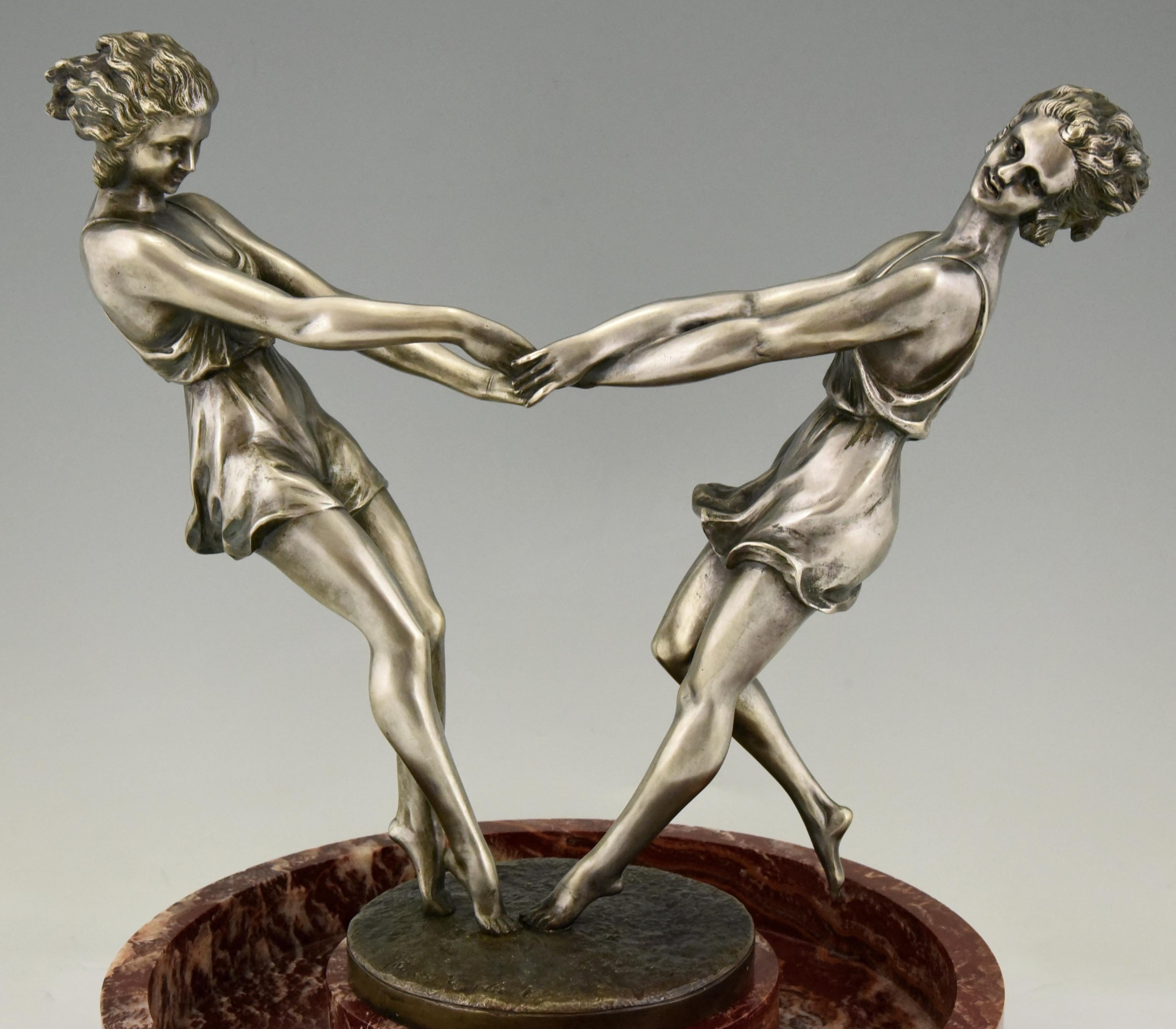 Art Deco Tafelaufsatz mit Bronzeskulptur von tanzenden Mädchen Andre Gilbert, 1925 im Angebot 4