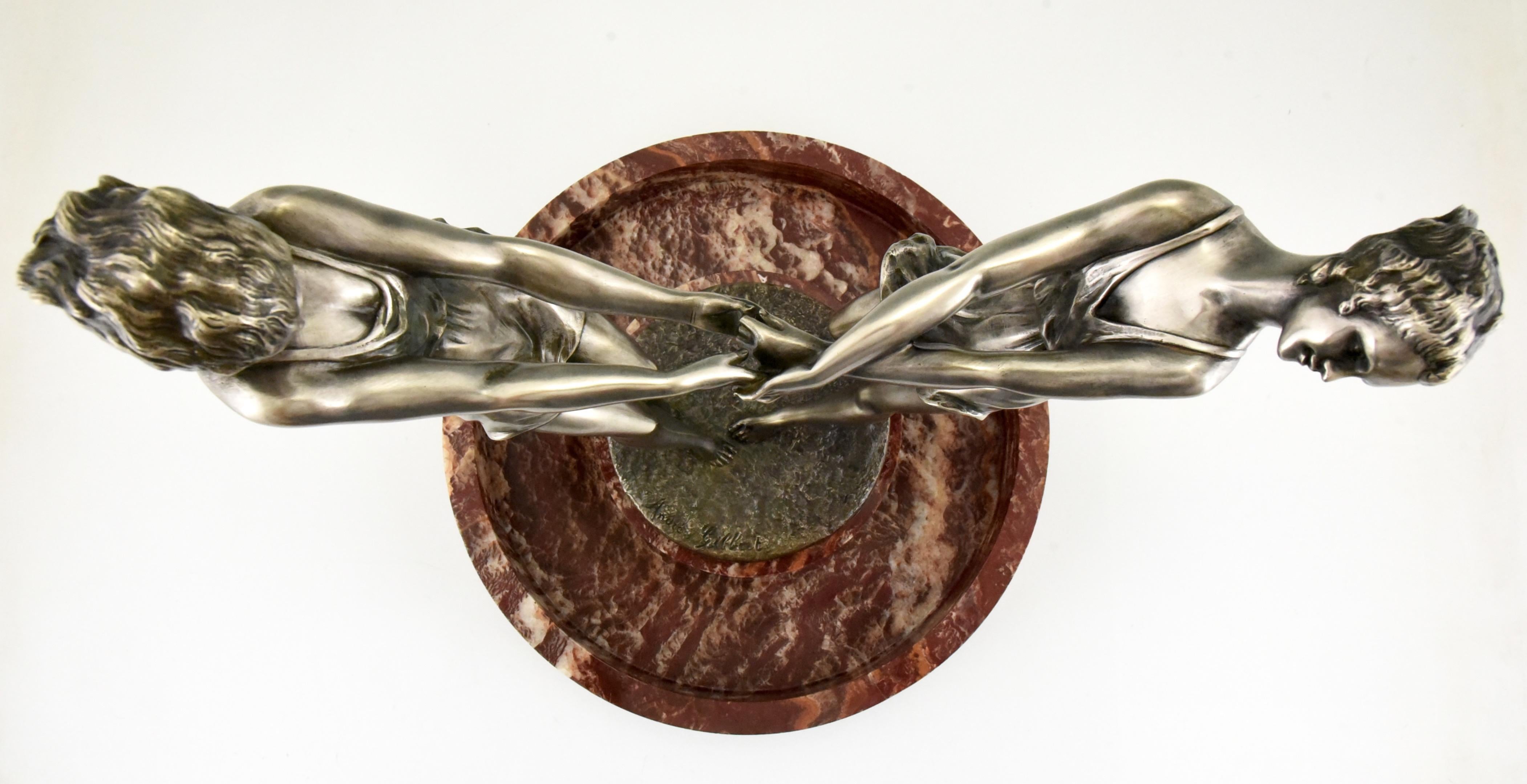Centrotavola Art Déco con scultura in bronzo di ragazze danzanti Andre Gilbert, 1925 in vendita 5