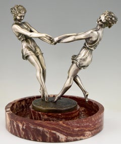 Art Deco Centerpiece with Bronze Sculpture of Dancing Girls Andre Gilbert, 1925