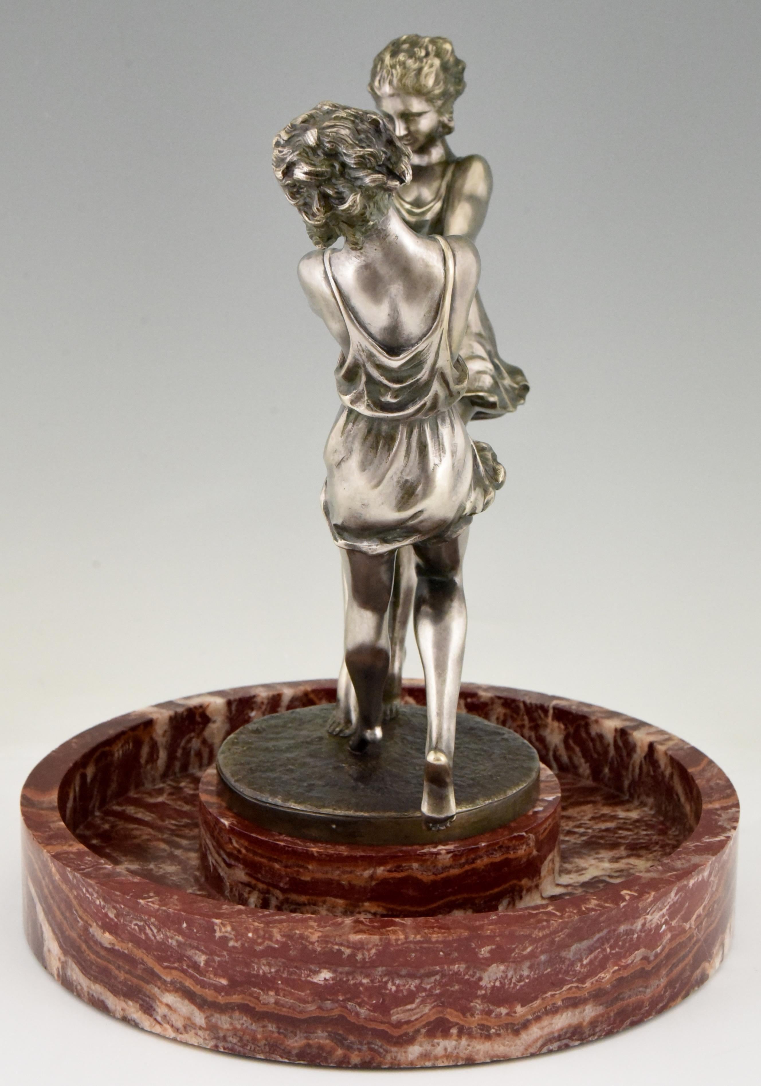 Centre de table Art déco avec sculpture en bronze de danseuses Andre Gilbert, 1925 Bon état - En vente à Antwerp, BE