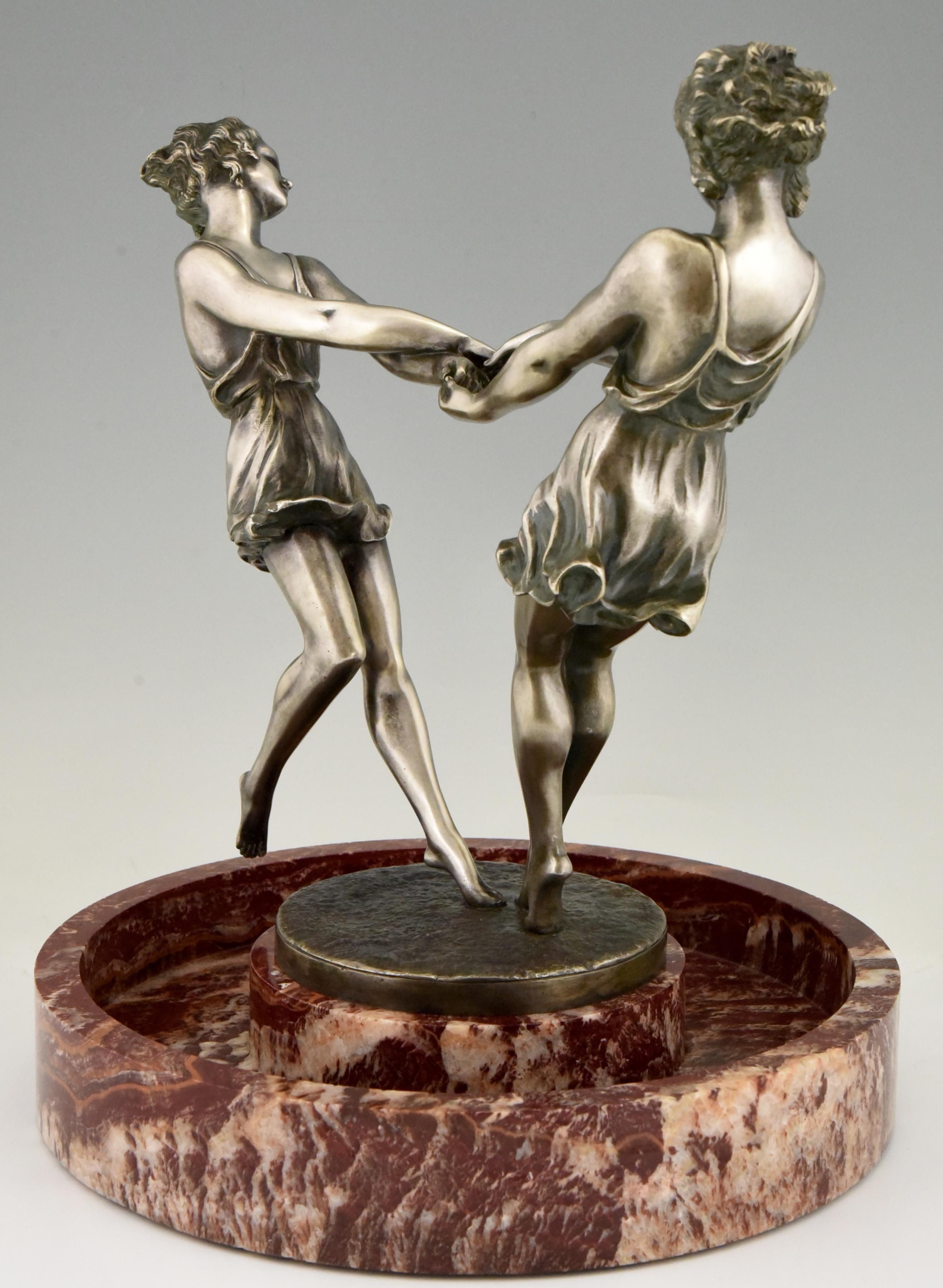 Art Deco Tafelaufsatz mit Bronzeskulptur von tanzenden Mädchen Andre Gilbert, 1925 im Angebot 1