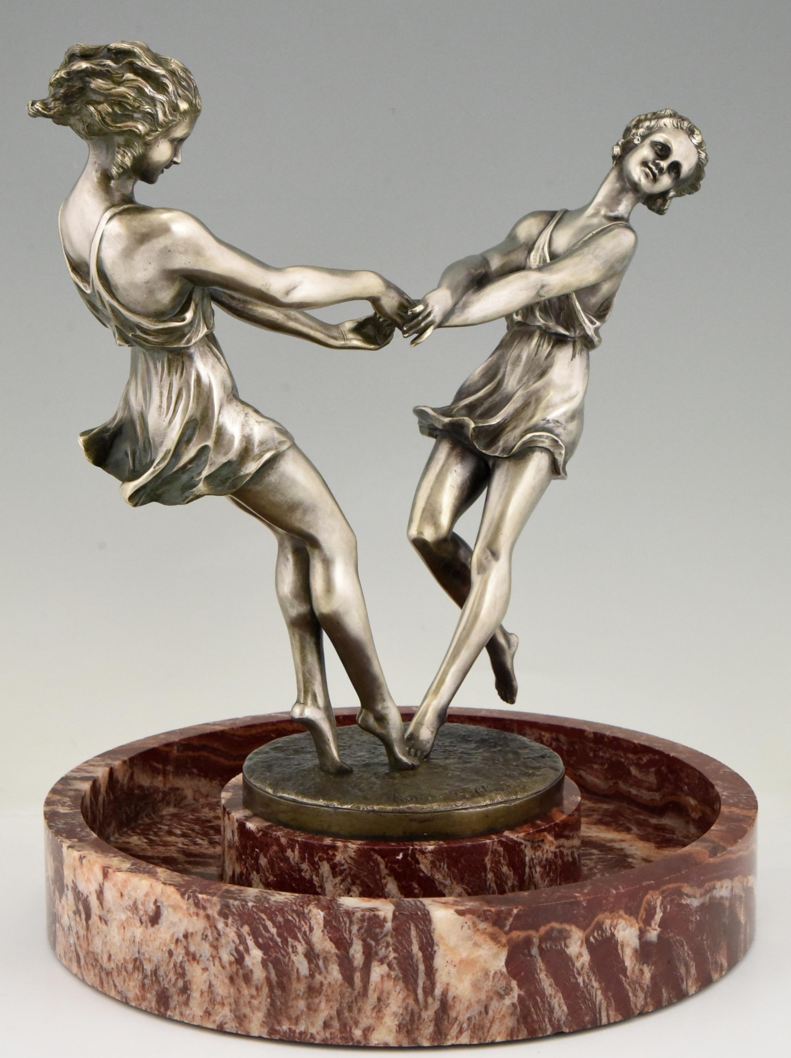 Art Deco Centerpiece with Bronze Sculpture of Dancing Girls Andre Gilbert, 1925 For Sale 4