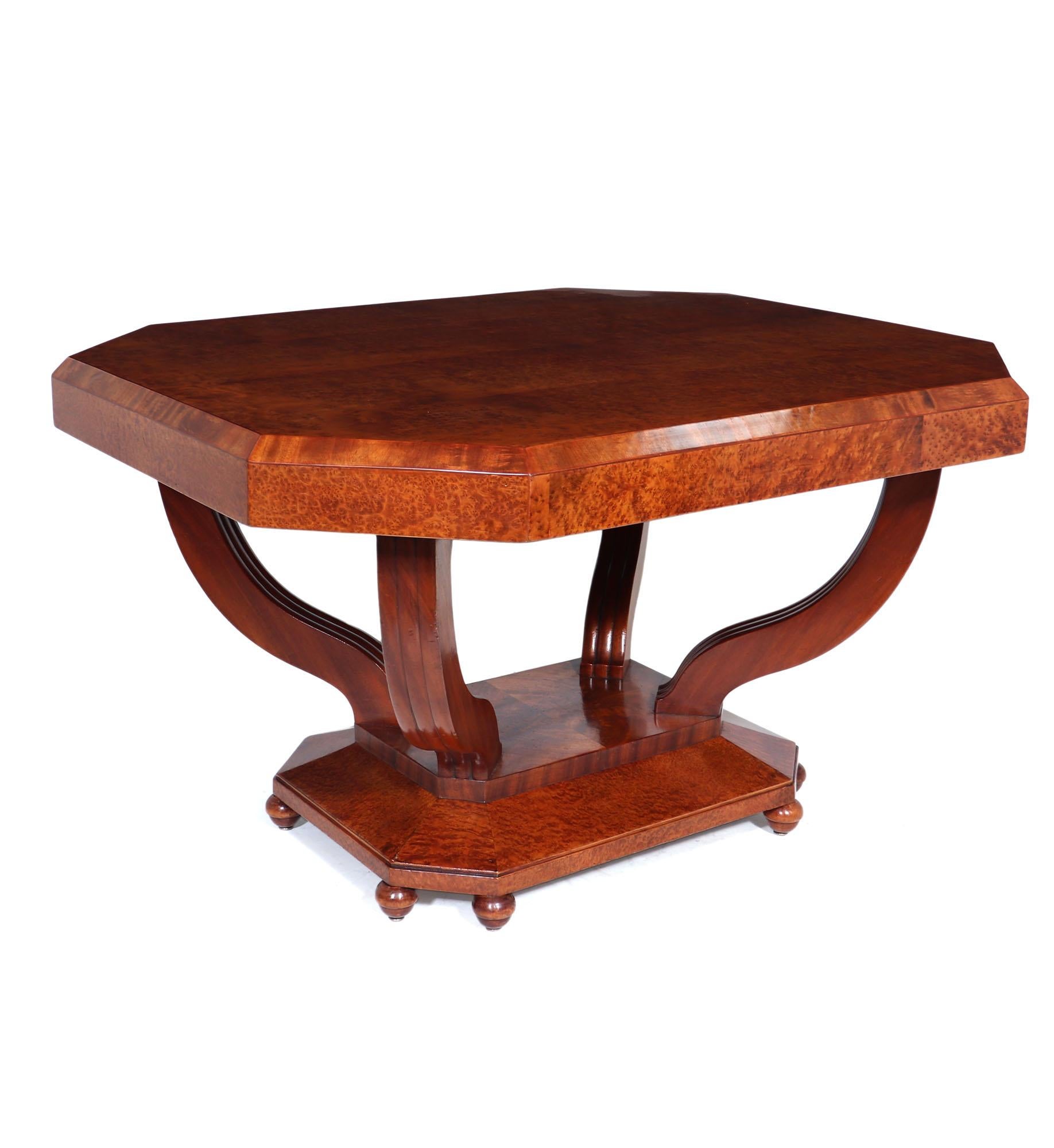 French Art Deco Centre Table in Burr Yew For Sale