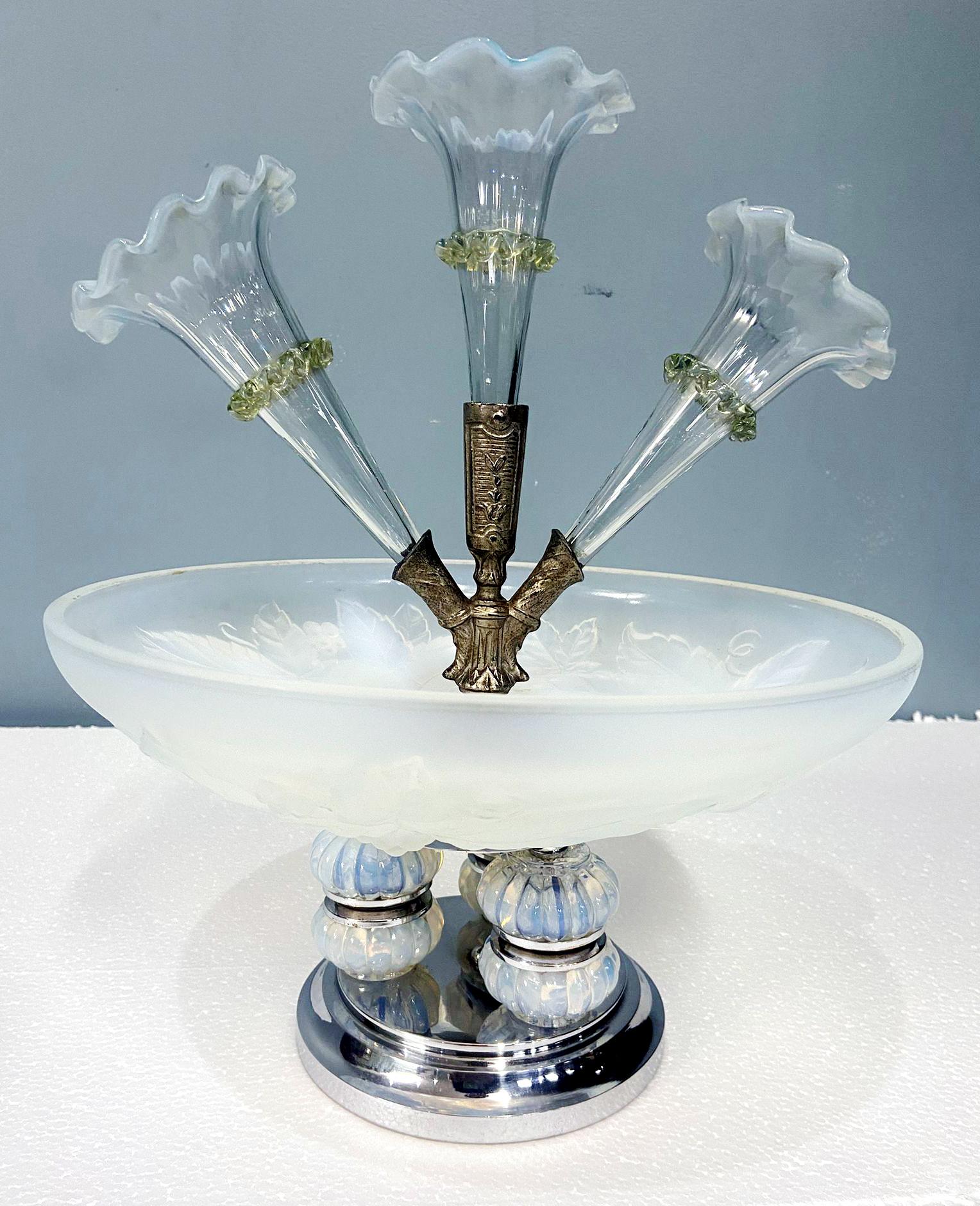 Art Deco Tafelaufsatz Vase Julien Glas Frankreich Epergne 1930 im Angebot 5