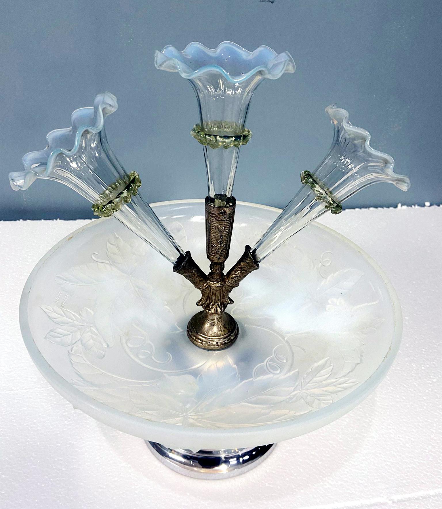 Art Deco Tafelaufsatz Vase Julien Glas Frankreich Epergne 1930 im Angebot 6