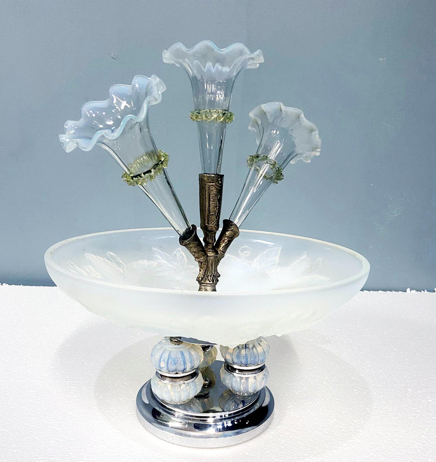 Art Deco Tafelaufsatz Vase Julien Glas Frankreich Epergne 1930 im Angebot 7