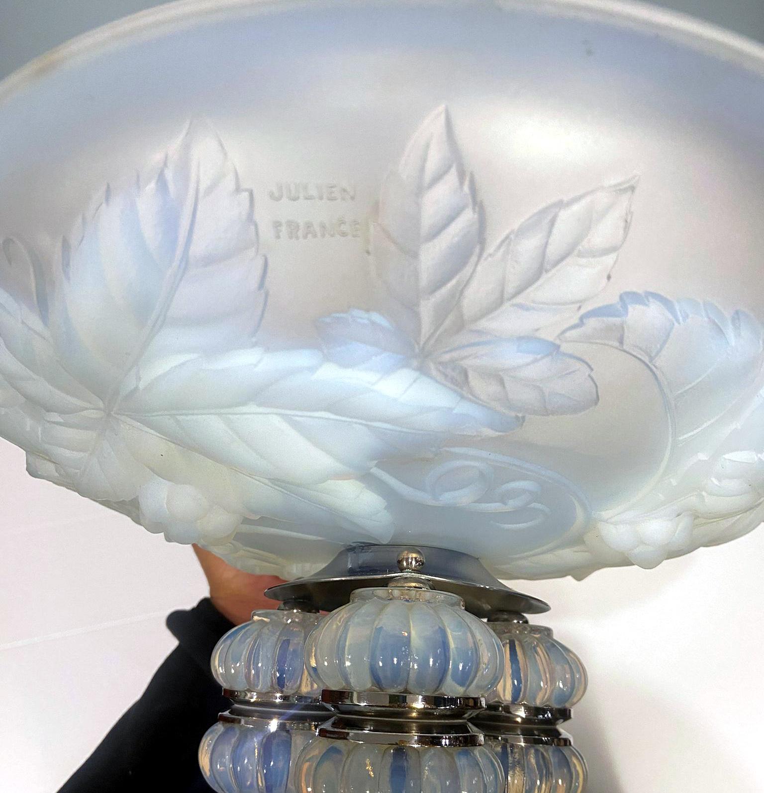 Art Deco Tafelaufsatz Vase Julien Glas Frankreich Epergne 1930 im Angebot 11