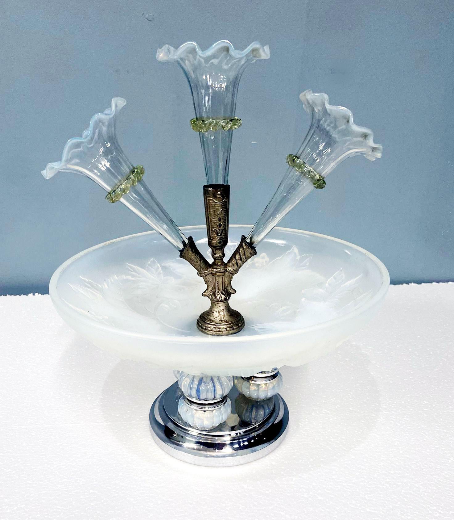 Art Deco Tafelaufsatz Vase Julien Glas Frankreich Epergne 1930 im Angebot 12