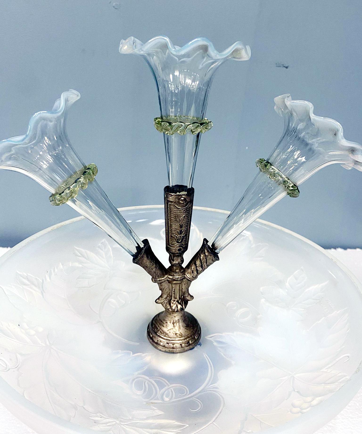 Art Deco Tafelaufsatz Vase Julien Glas Frankreich Epergne 1930 im Angebot 13