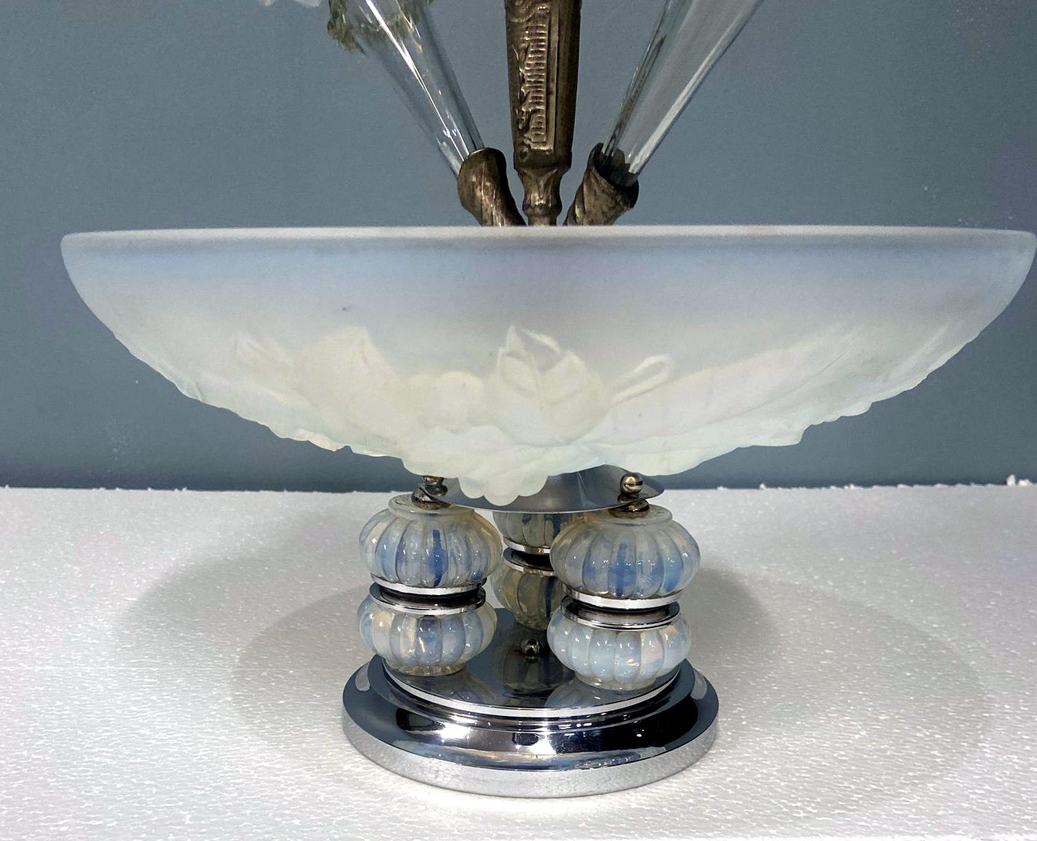 Art Deco Tafelaufsatz Vase Julien Glas Frankreich Epergne 1930 im Angebot 1