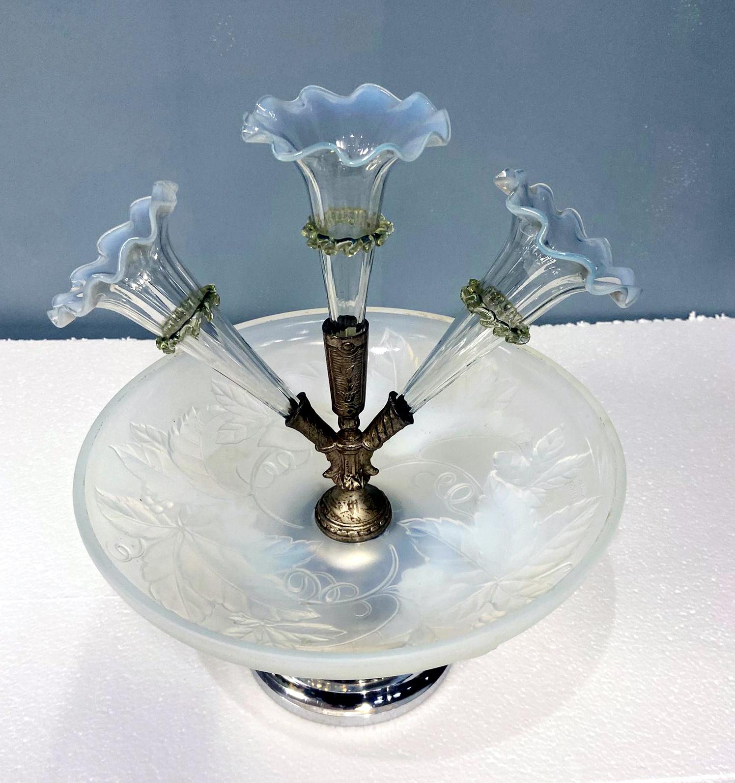 Art Deco Tafelaufsatz Vase Julien Glas Frankreich Epergne 1930 im Angebot 2