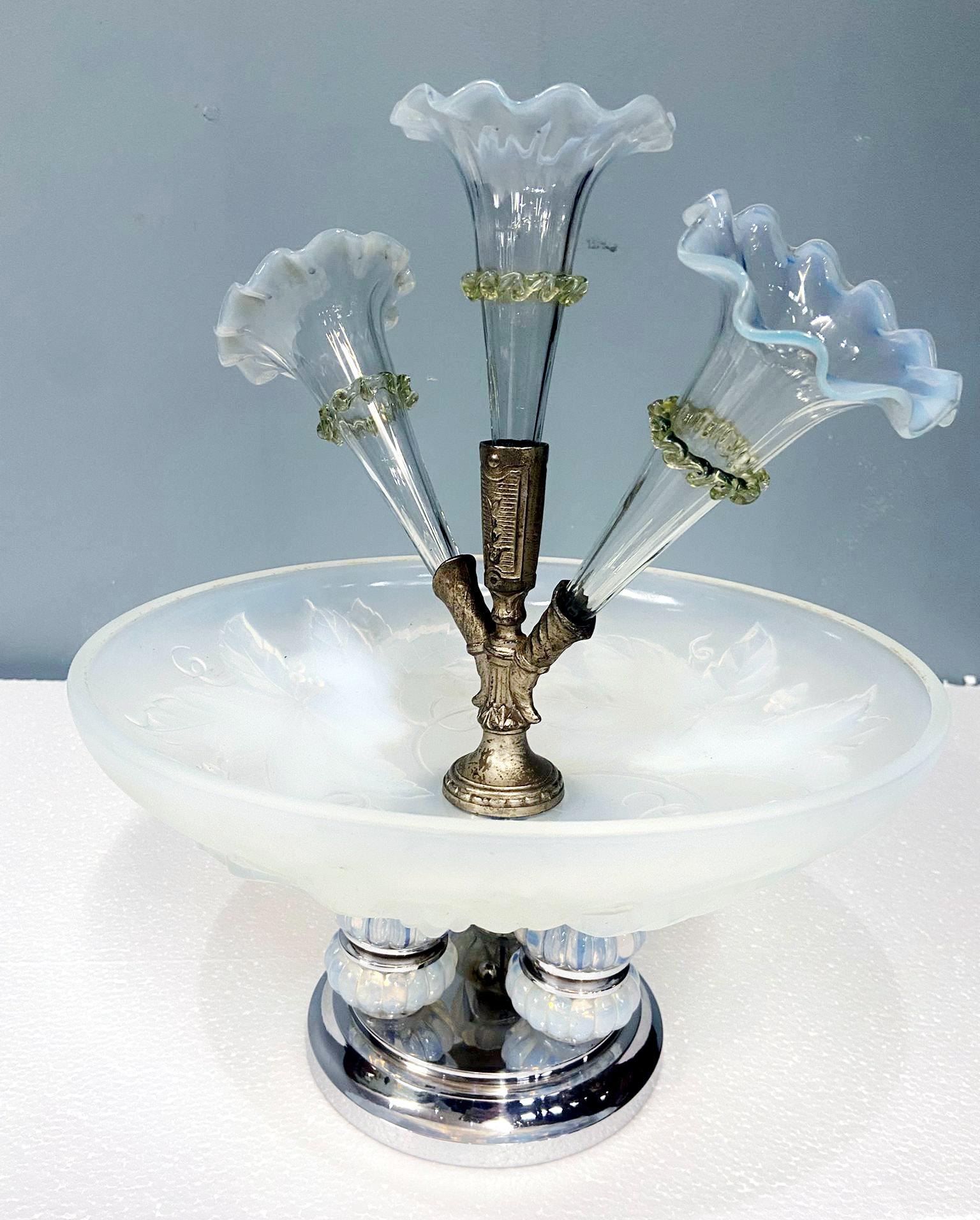 Art Deco Tafelaufsatz Vase Julien Glas Frankreich Epergne 1930 im Angebot 3