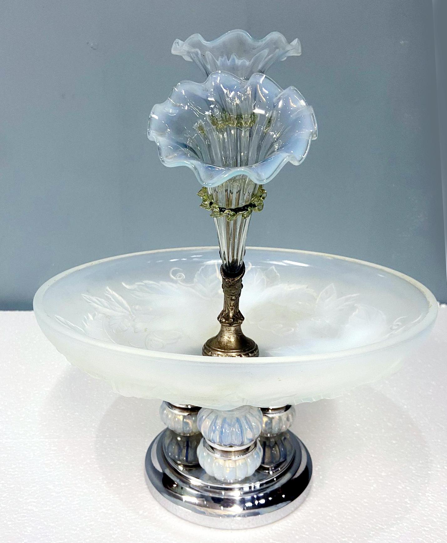Art Deco Tafelaufsatz Vase Julien Glas Frankreich Epergne 1930 im Angebot 4