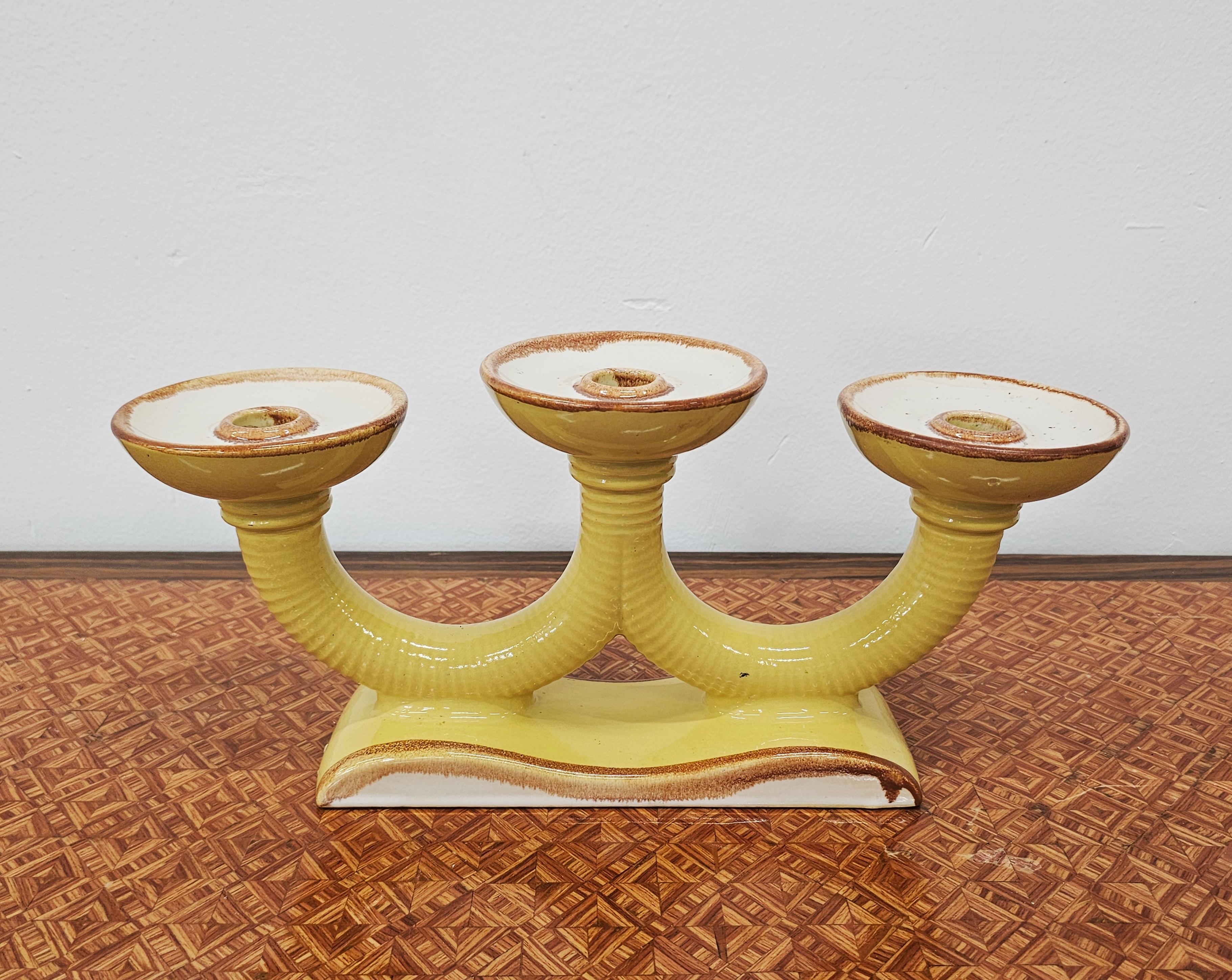 Ceramica Portacandele a tre bracci in ceramica Art Déco, Francia, anni '50 in vendita