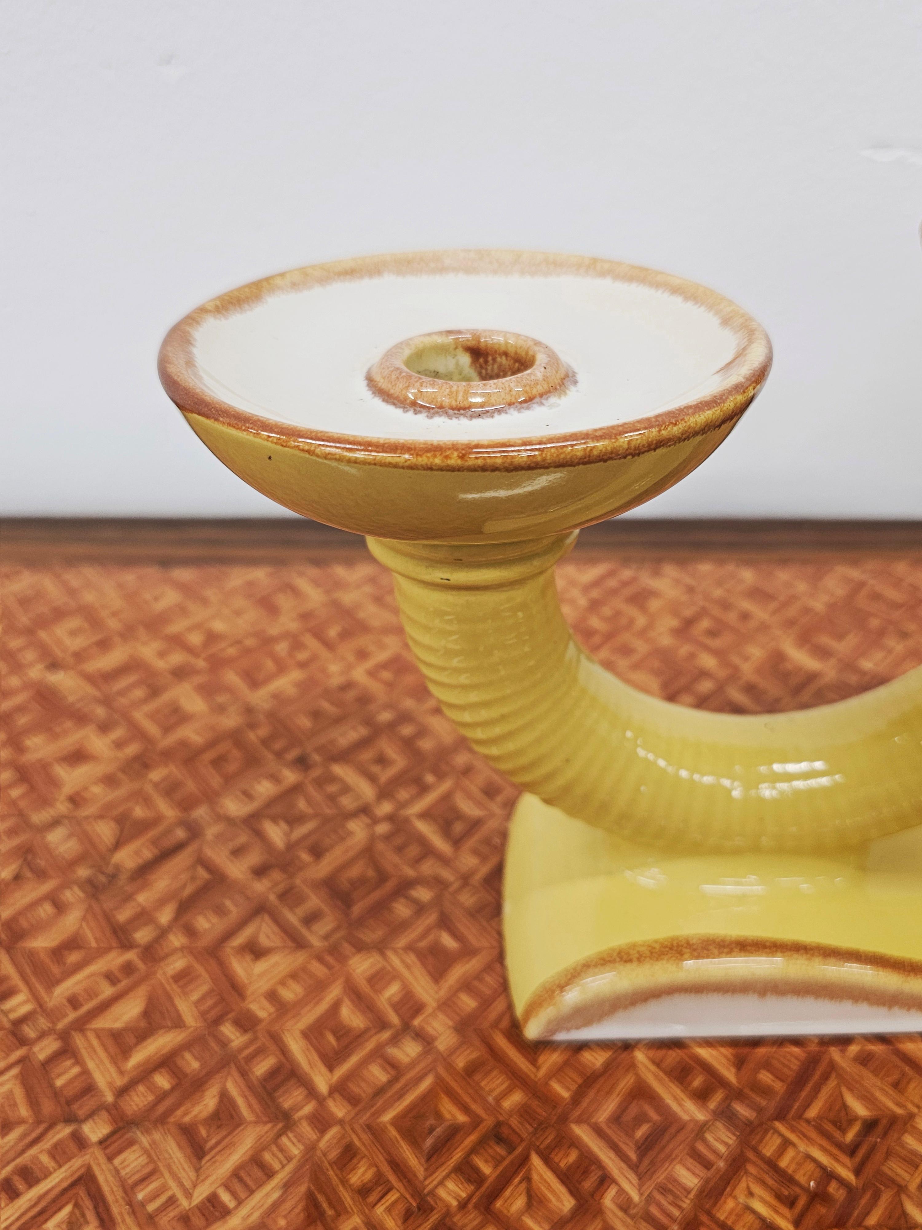 Portacandele a tre bracci in ceramica Art Déco, Francia, anni '50 in vendita 1
