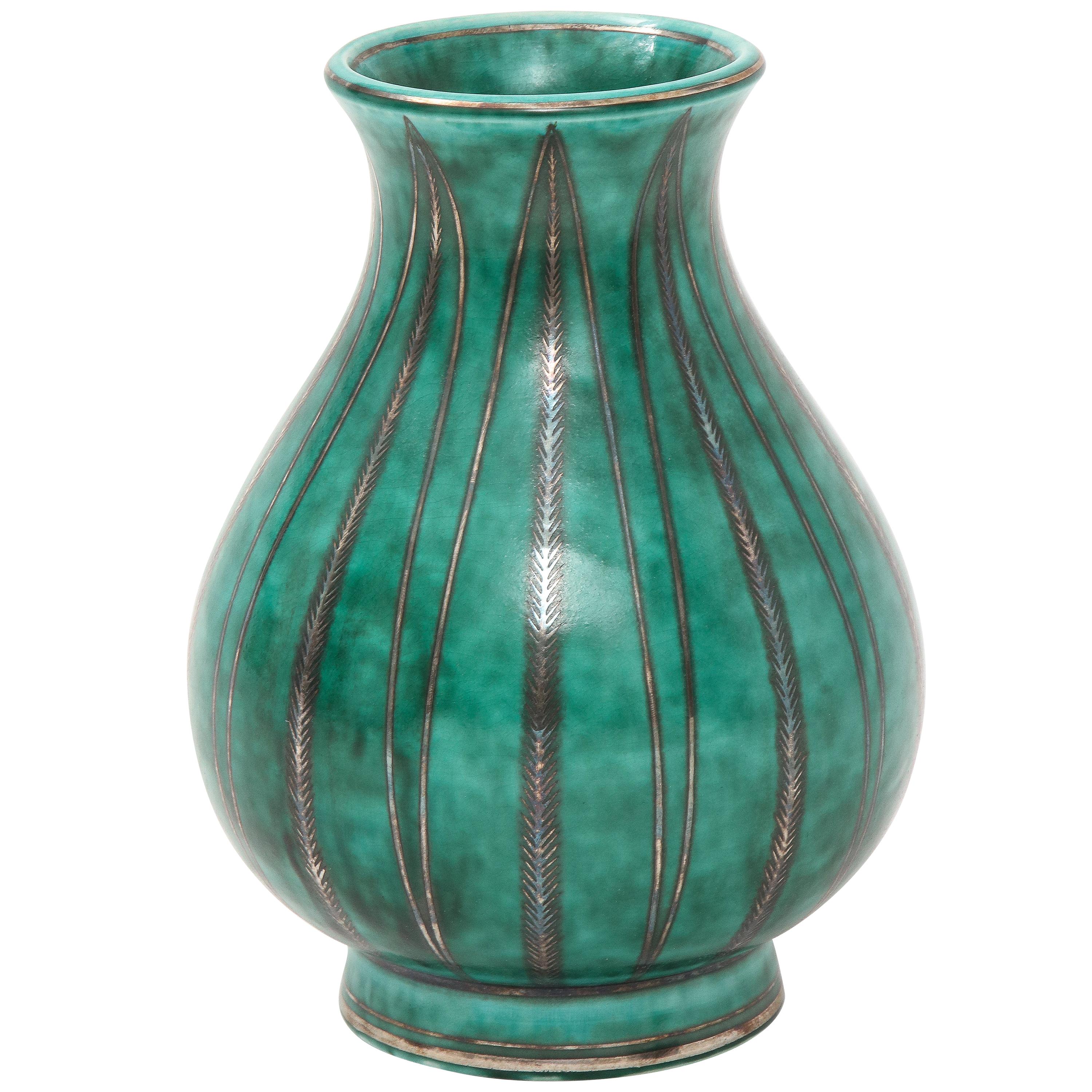 Art Deco Ceramic and Silver "Argenta" Vase by Wilhelm Kage for Gustavsberg
