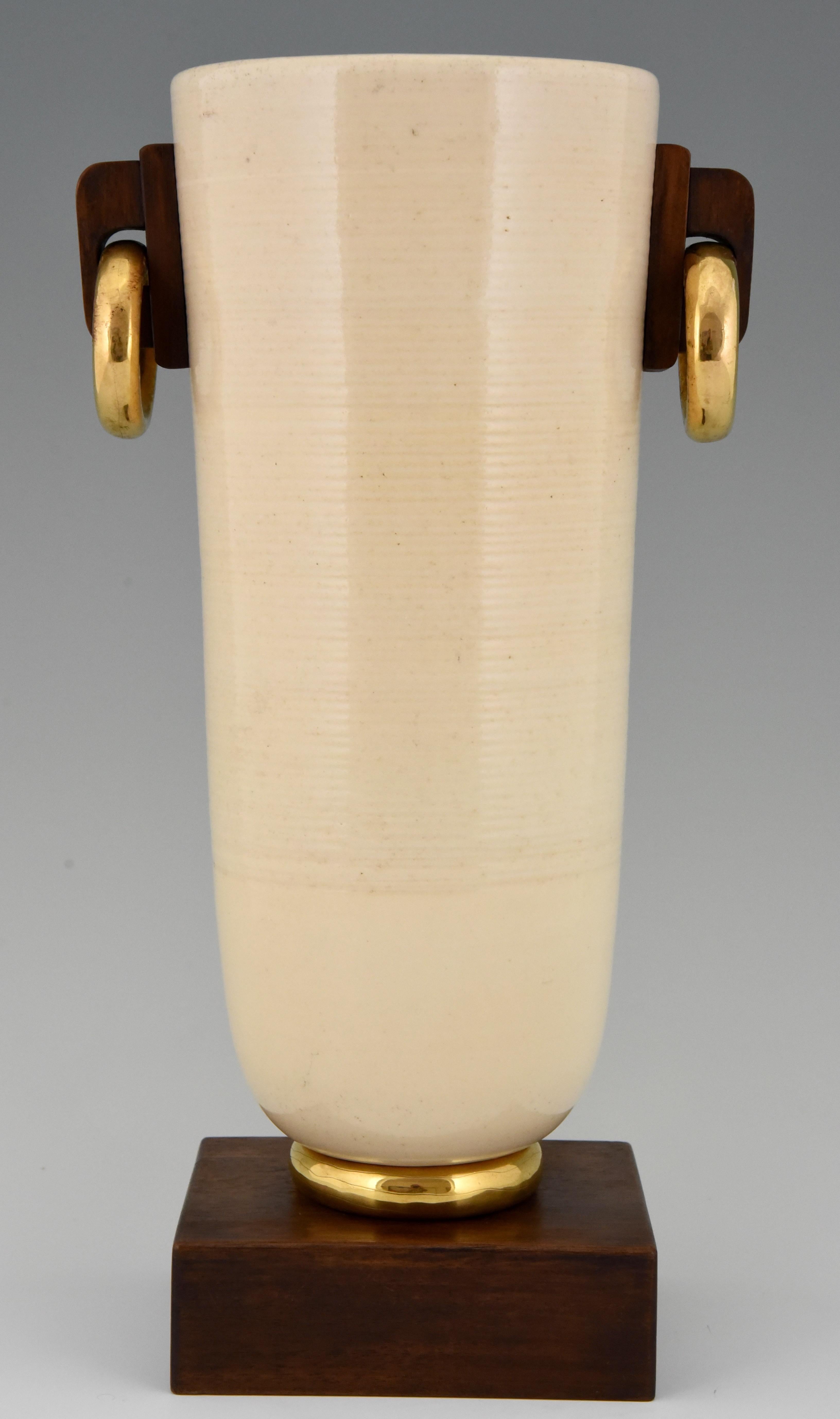 Art Deco Ceramic and Wood Vase Luc Lanel, France, 1930 In Good Condition In Antwerp, BE