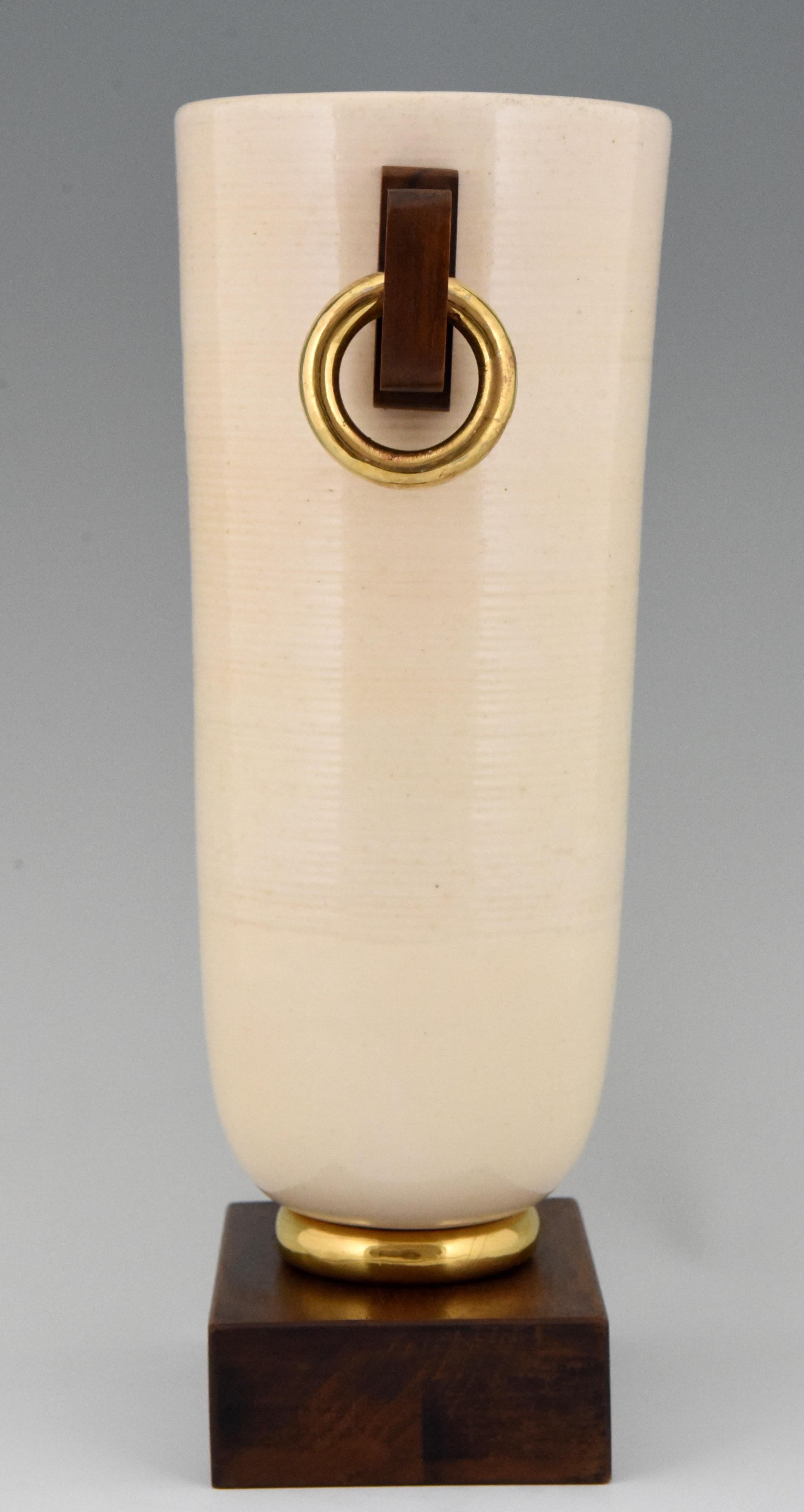 20th Century Art Deco Ceramic and Wood Vase Luc Lanel, France, 1930