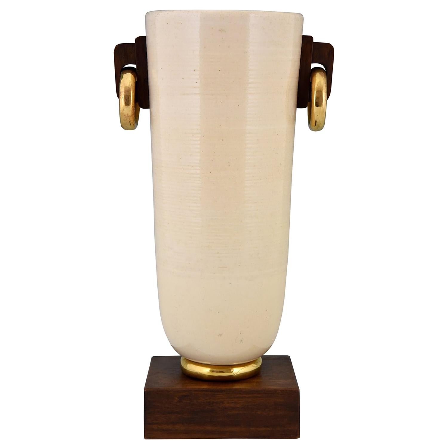 Art Deco Ceramic and Wood Vase Luc Lanel, France, 1930