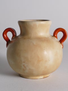 Art Deco Ceramic Beige Vase with Red Handles by Anna-Lisa Thomson, Upsala Ekeby