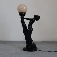 Art deco ceramic black table lamp Max Le Verrier style, Italy, 1940s