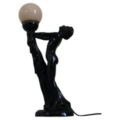 Art deco ceramic black table lamp Max Le Verrier style, Italy, 1940s