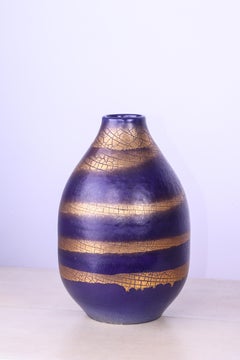 Art-déco-Vase aus Keramik in Blau und Gold