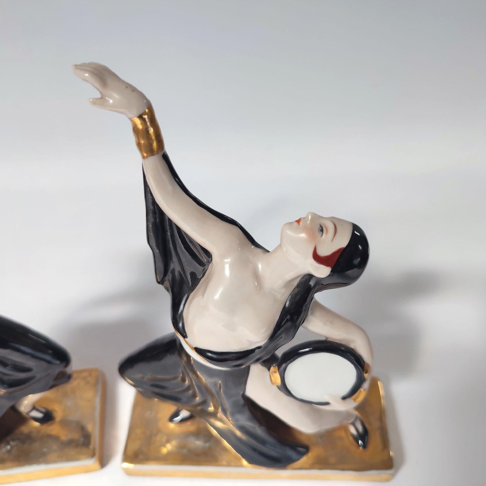 Serre-livres en céramique Art Déco Dancers de ROBJ, France en vente 2