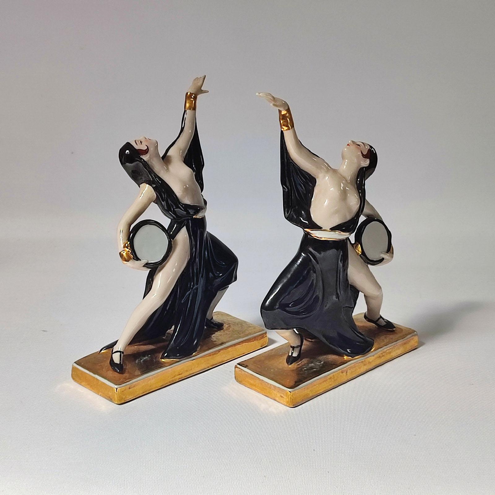 French Art Deco Ceramic Bookends Dancers by ROBJ, France For Sale