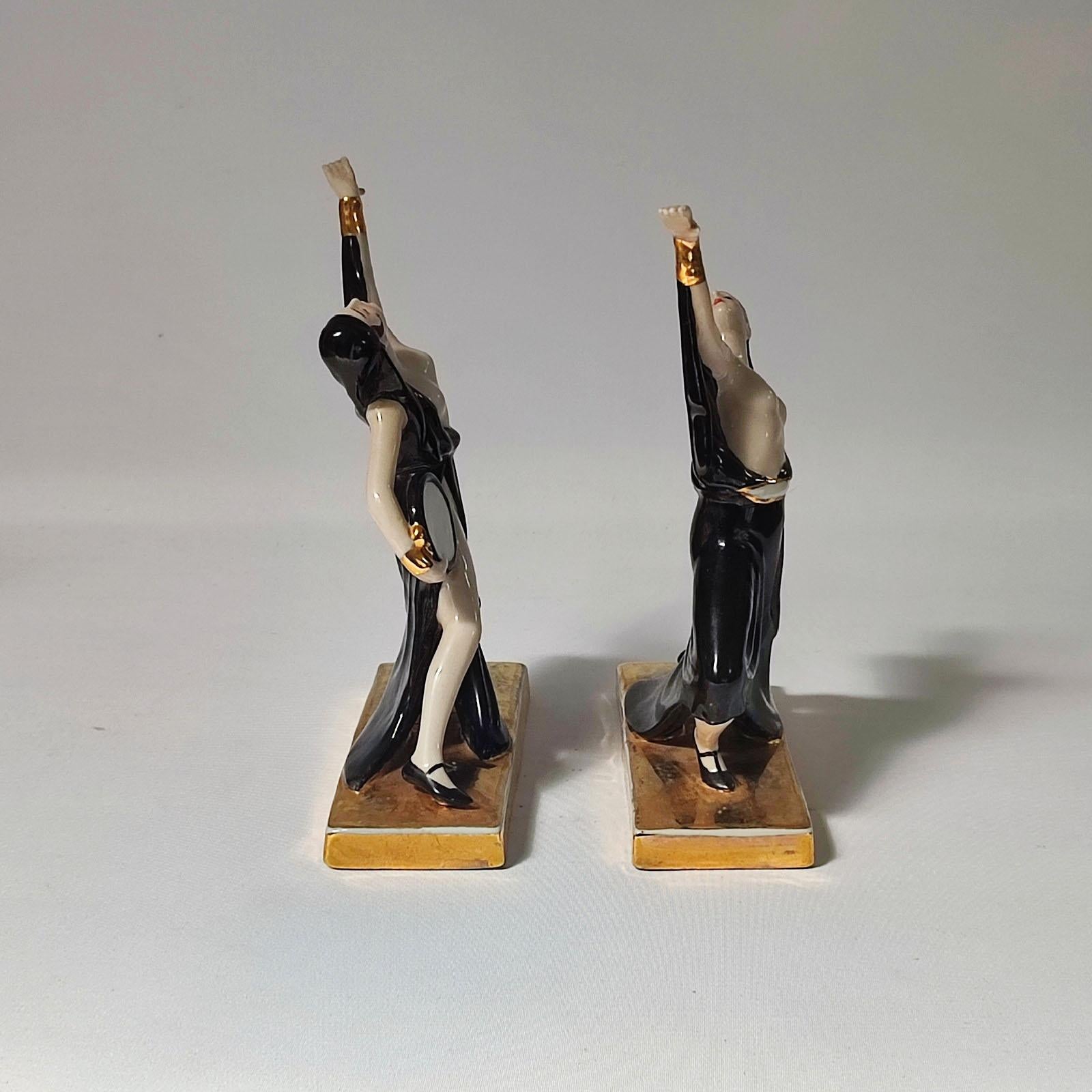 Glazed Art Deco Ceramic Bookends Dancers by ROBJ, France For Sale