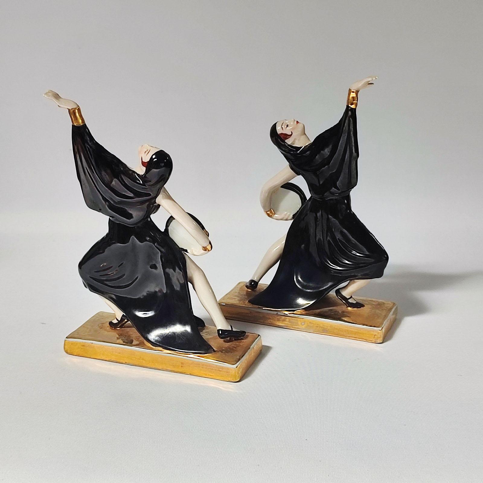 Art Deco Ceramic Bookends Dancers by ROBJ, France In Good Condition For Sale In Bochum, NRW