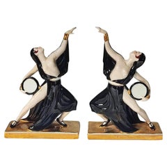 Antique Art Deco Ceramic Bookends Dancers by ROBJ, France