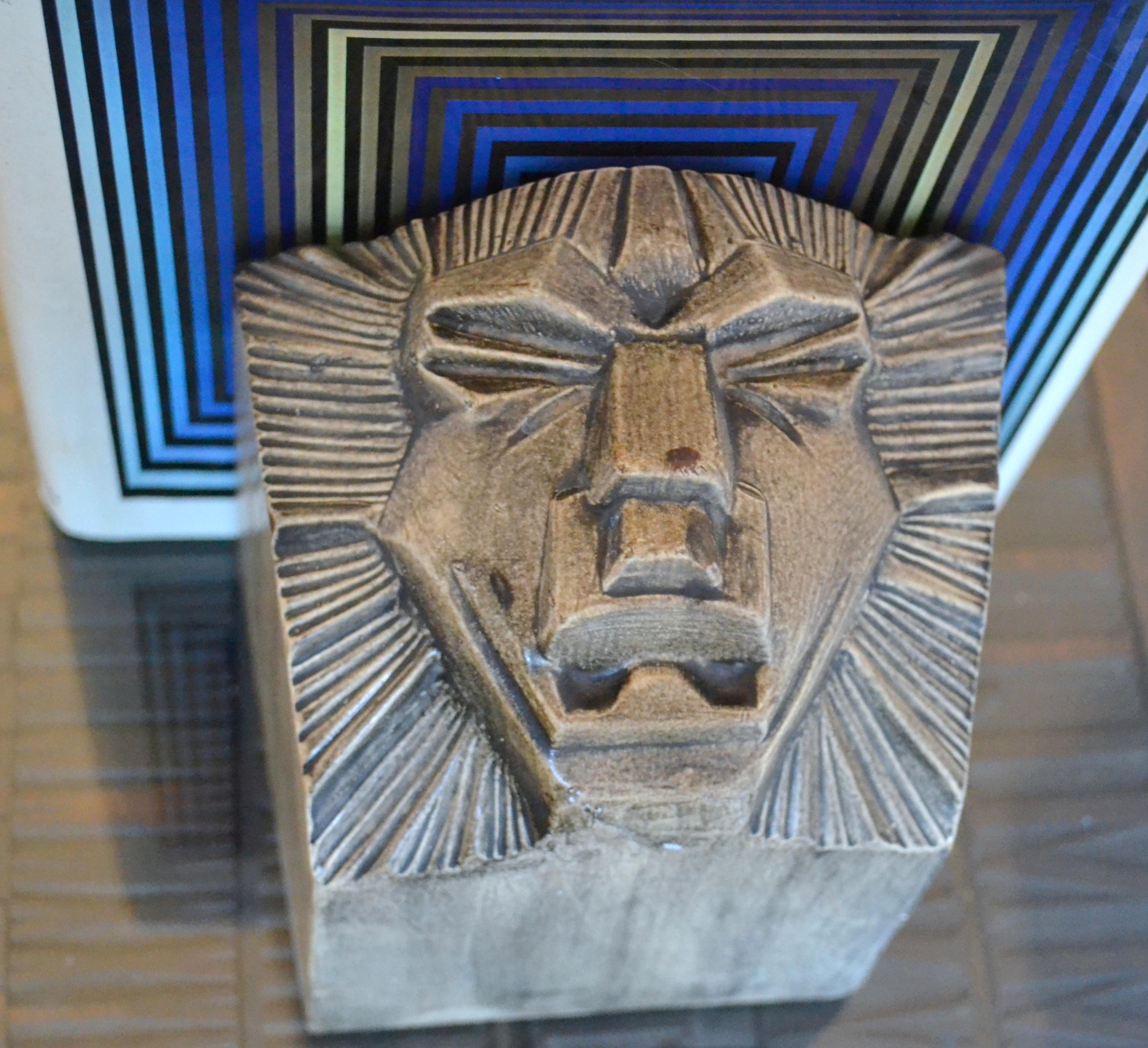 Hand-Crafted Art Deco Bookends in Ceramic with the Shape of Lion Heads For Sale