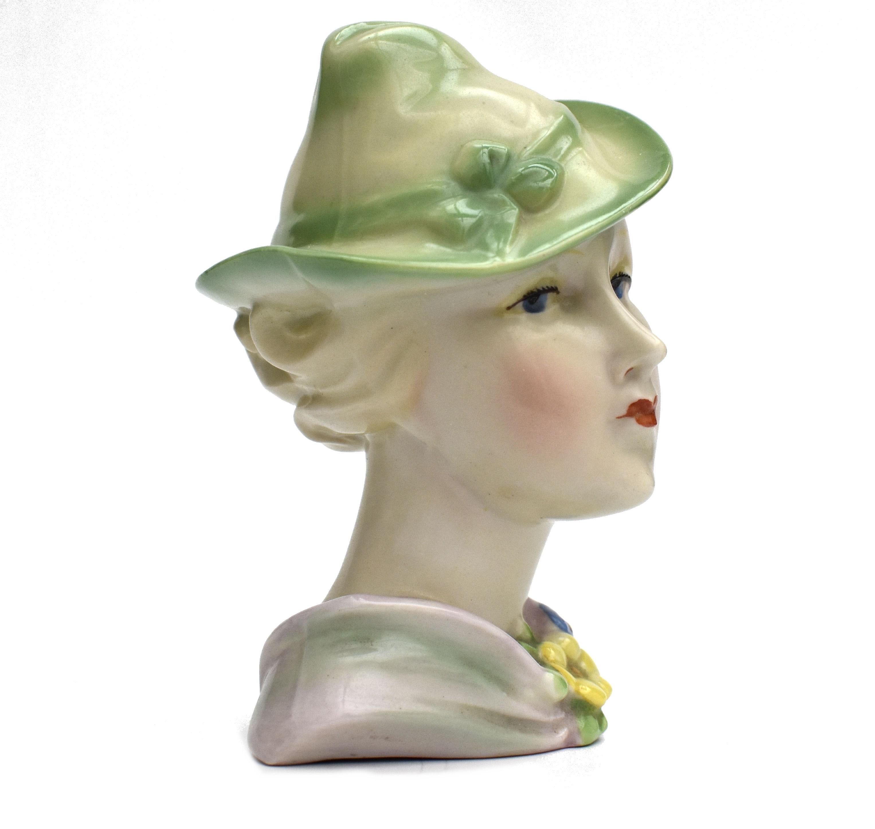 European Art Deco Ceramic Bust Figurine, C1930 For Sale