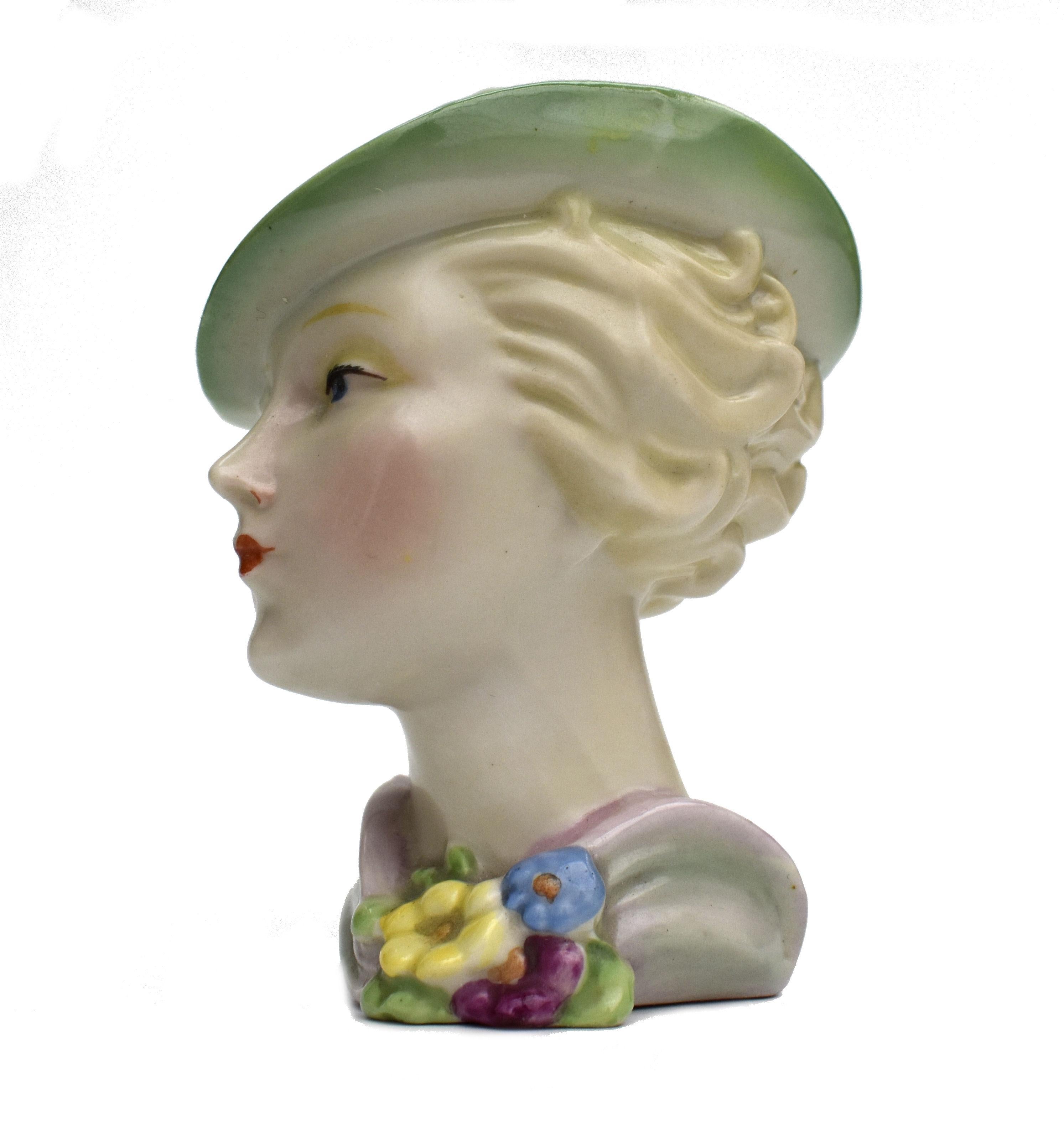 20th Century Art Deco Ceramic Bust Figurine, C1930 For Sale