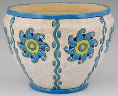 Art Deco Ceramic Cachepot or Planter Soleil Blue Charles Catteau for Boch, 1924