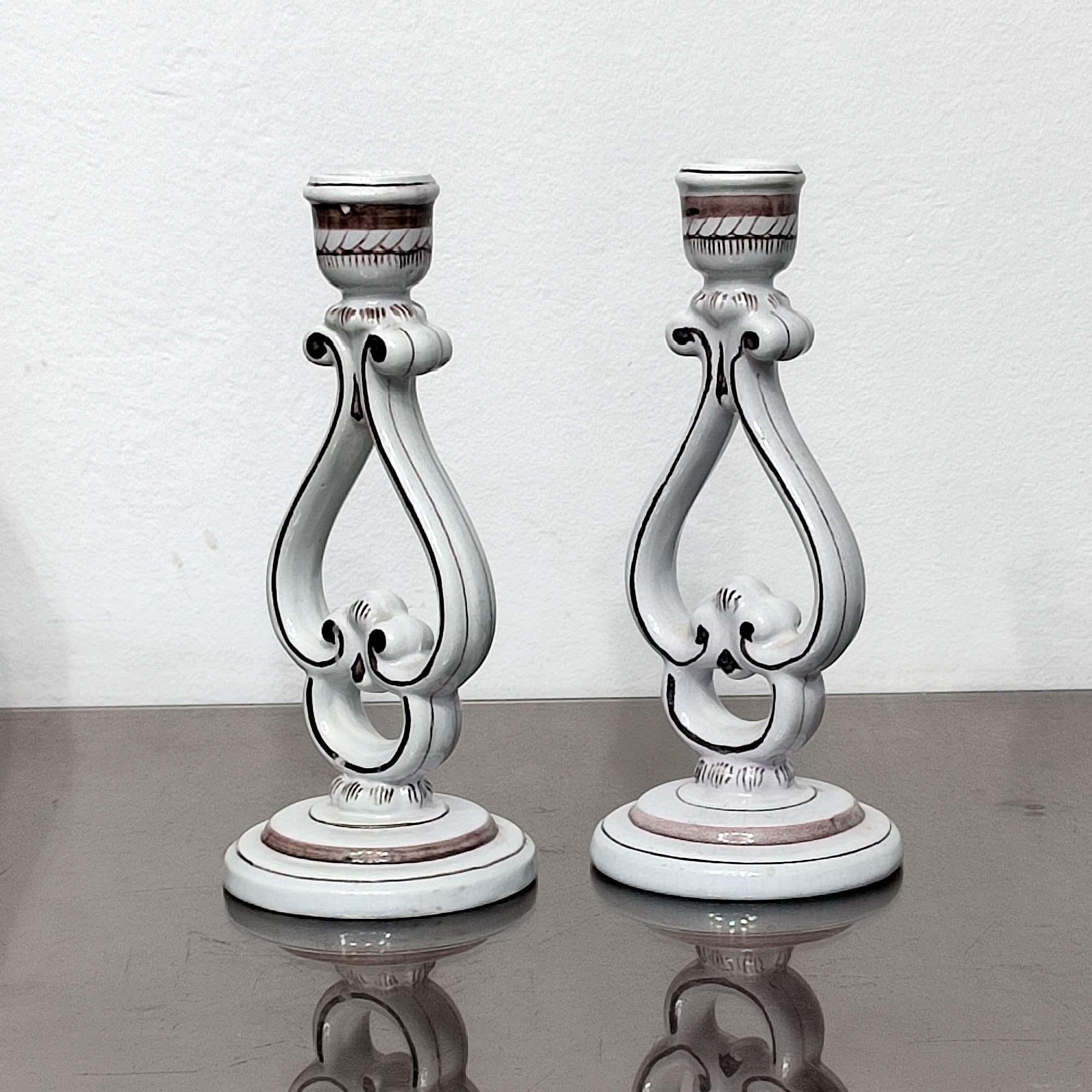 Early 20th Century Art Deco Ceramic Candleholders Designed by Arthur Percy for Gefle, Sweden, 1920s For Sale