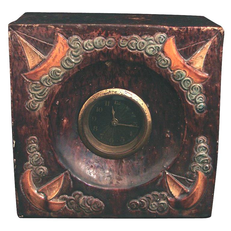 Art Deco Ceramic Clock with Sailboat Motif
