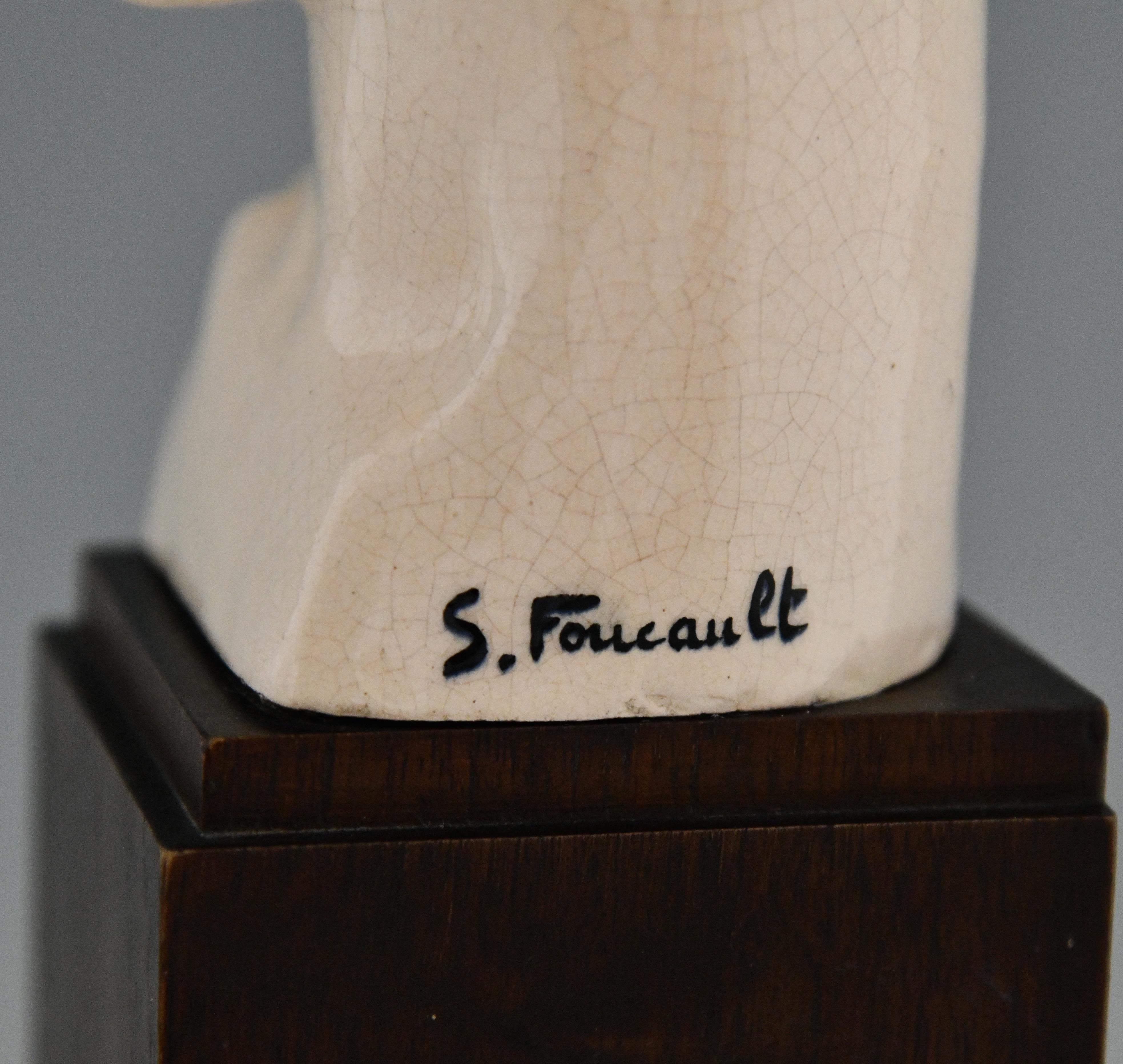 Art Deco Ceramic Craquelé Bust of a Faunby S. Foucault France 1925 5