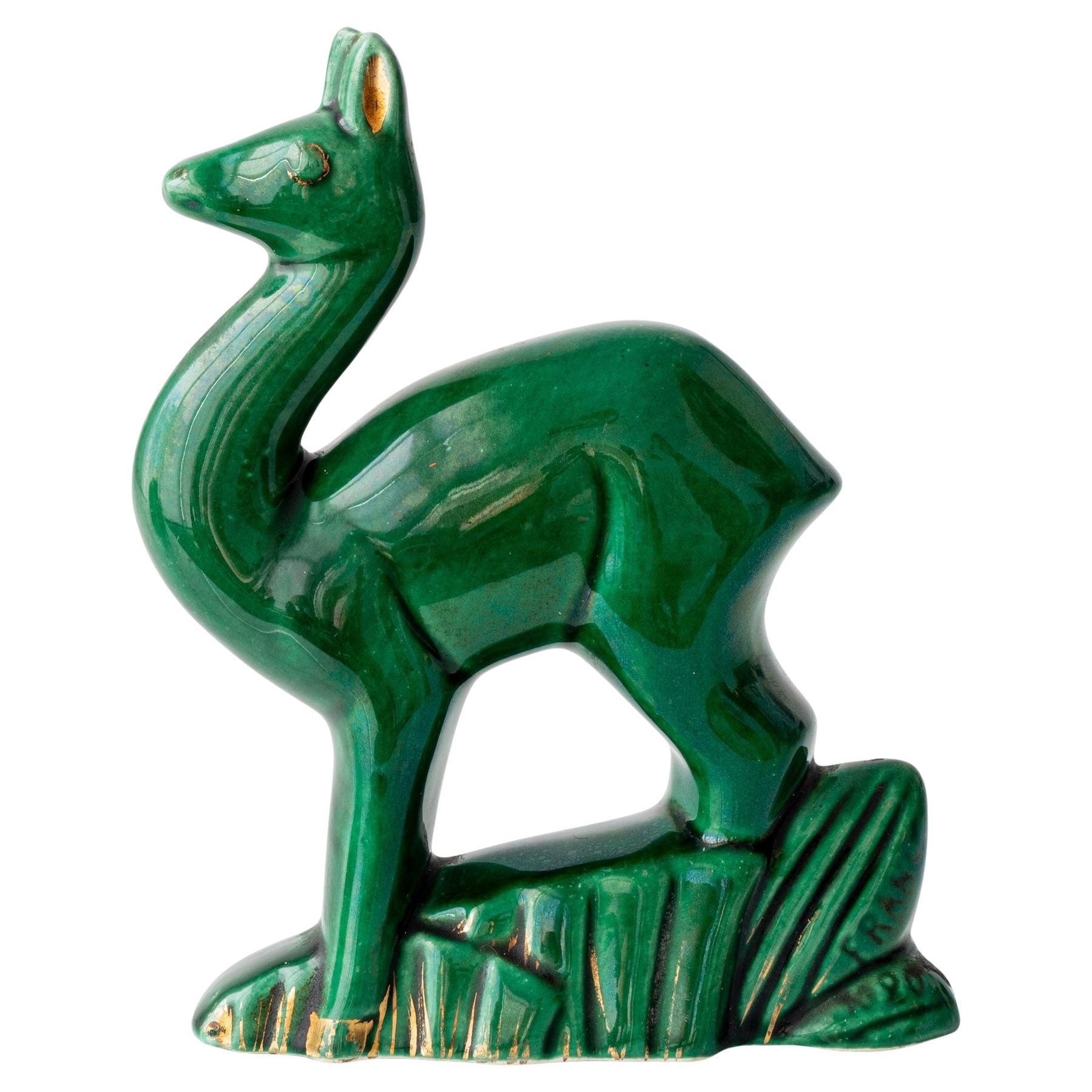 Art Deco Ceramic Deer Sculpture, Charles Lemanceau, Saint-Clément, France, 1930s