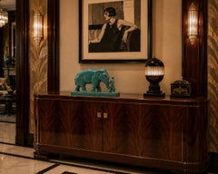 Art Deco Ceramic Elephant and Mahout Sculpture by Stef, France, 1930s