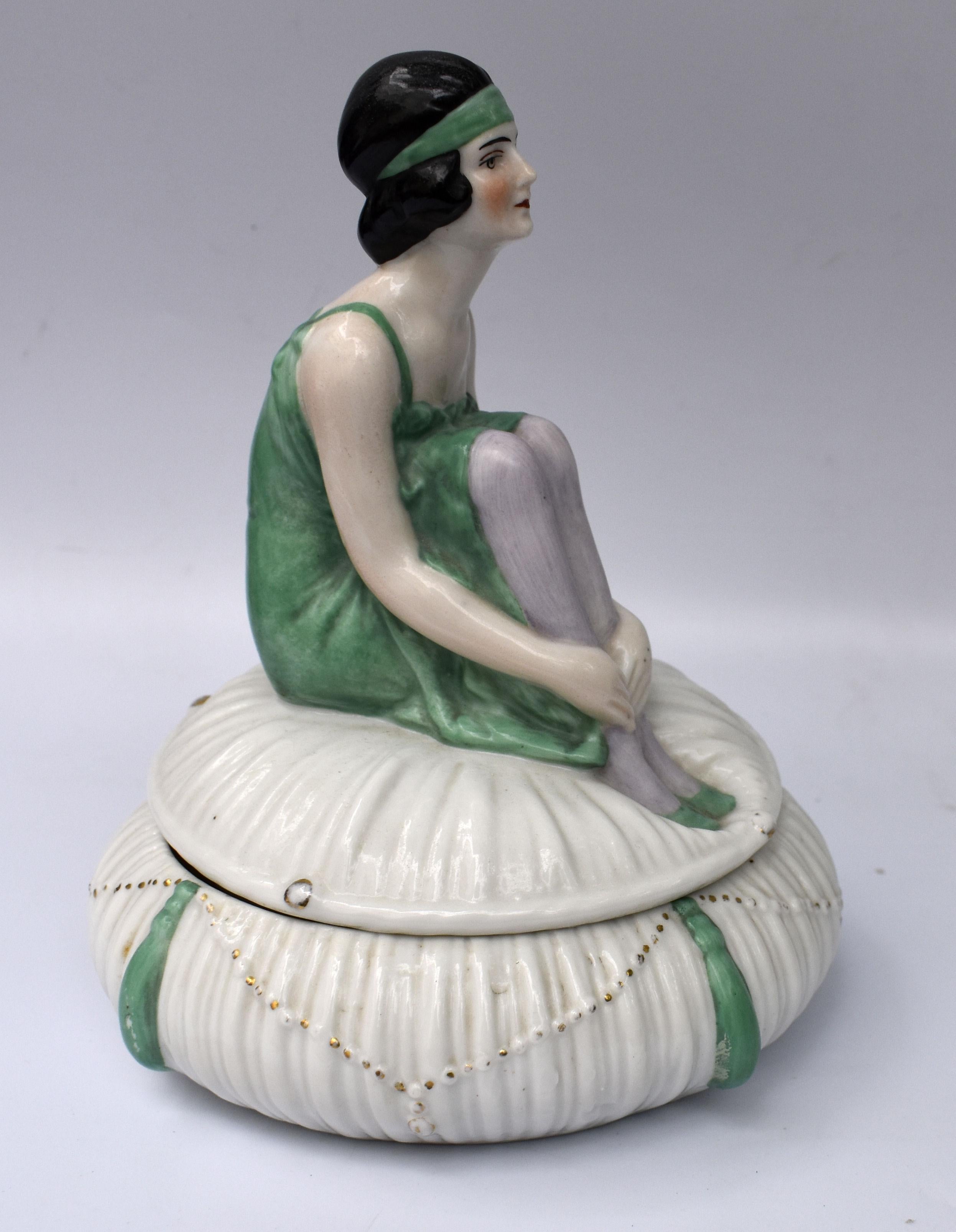 Art Deco Ceramic Figural Powder Bowl, c1930 For Sale 1