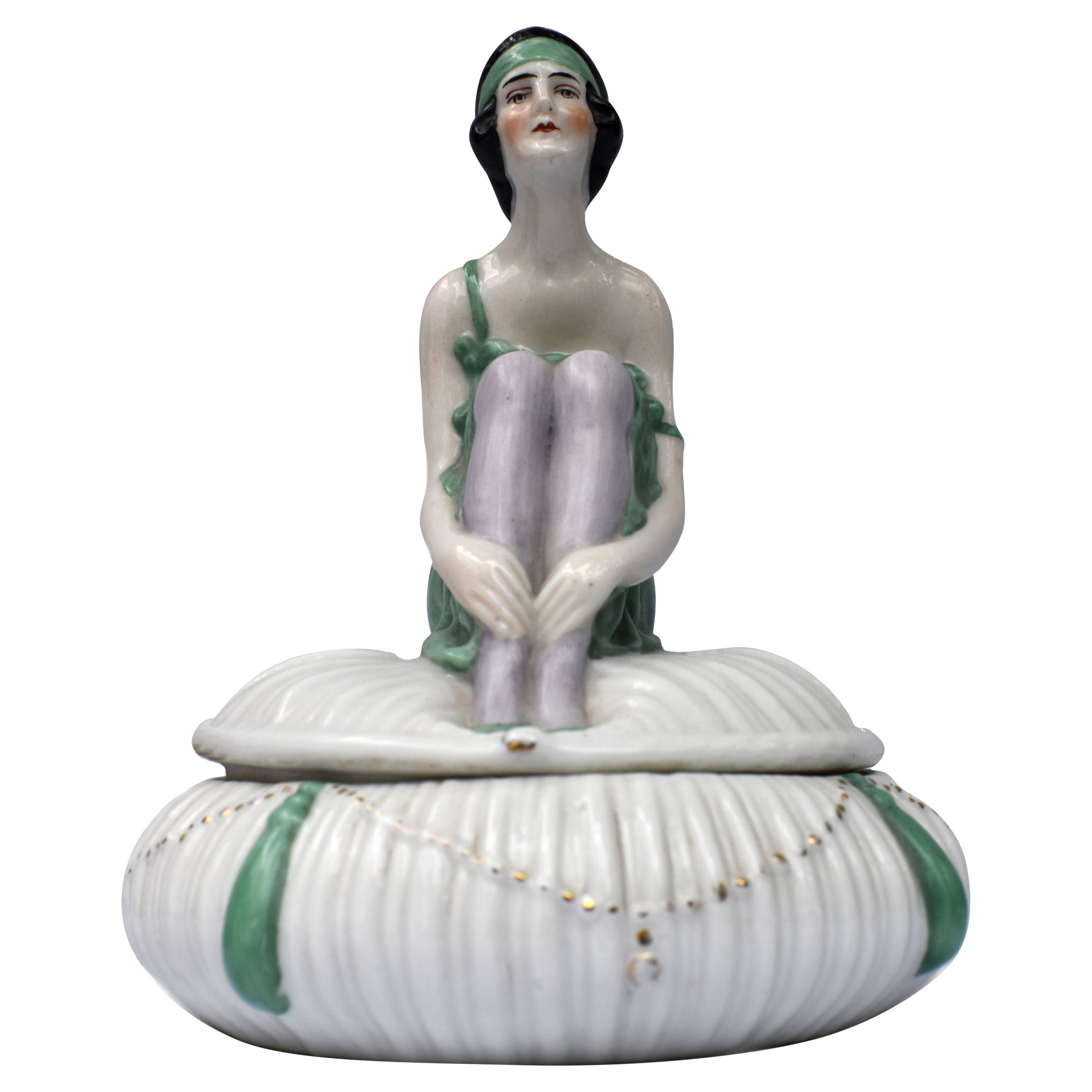 Art Deco Ceramic Figural Powder Bowl, c1930