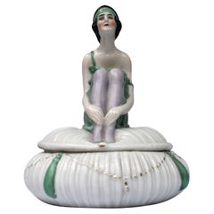 Vintage Art Deco Ceramic Figural Powder Bowl, c1930