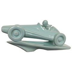 Vintage Art Deco Ceramic Figural Sculpture, Formula Racing Car/ Racer, Around 1940s