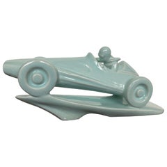 Art Deco Ceramic Figural Sculpture, Formula Racing Car/ Racer, Around 1940s