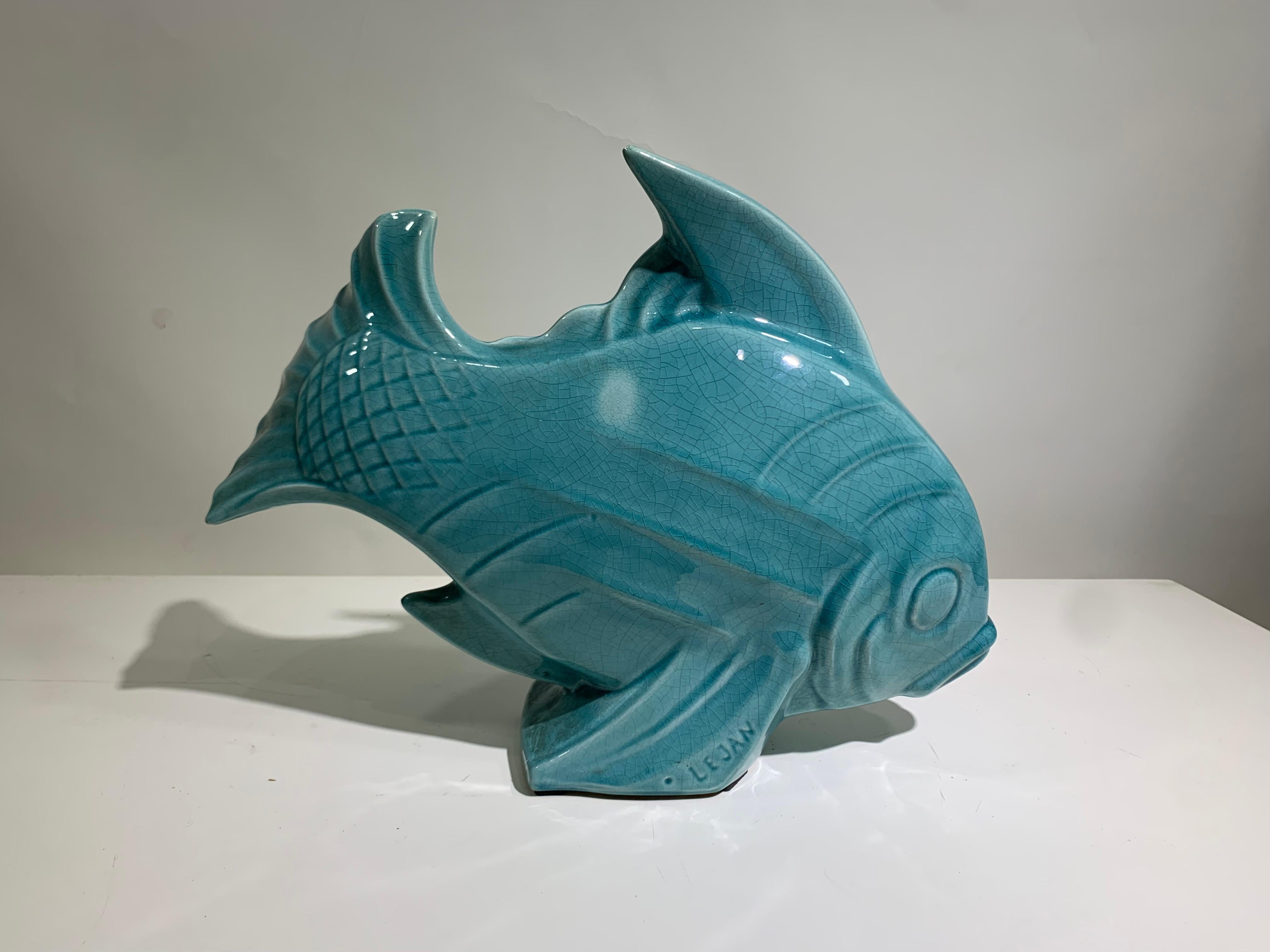 Art Deco Ceramic Fish, French Signed 