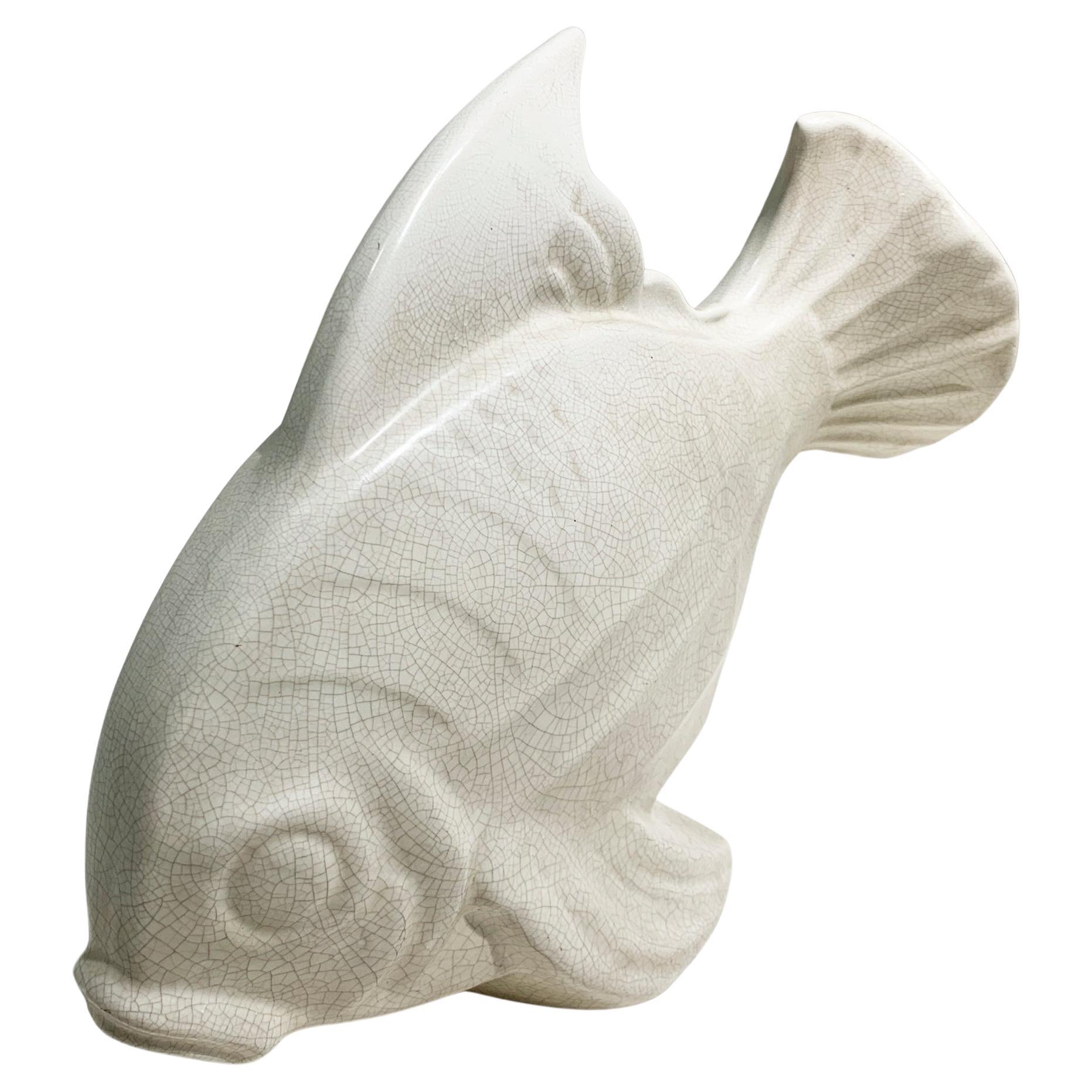 Scultura di pesce in ceramica Art Déco, Francia, 1930, attribuita a LEJAN