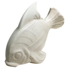 Sculpture de poisson en céramique Art déco, française, 1930, attribuée à LEJAN